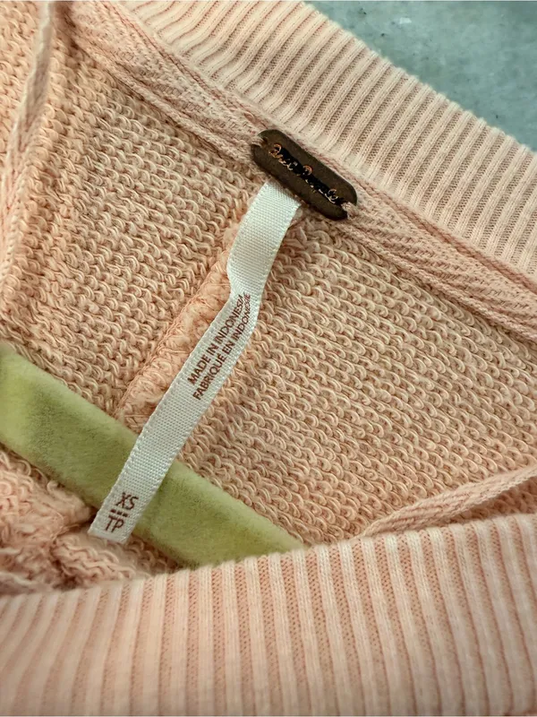 NWOT Free People Size XS Pink Ooh La Ruffle Yoke Long Sleeve Raw Hem Sweatshirt - Image 7