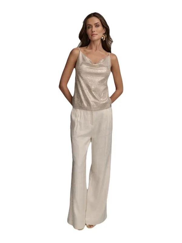 NWT Donna Karan Womens Metallic Sequin Embellished Camisole Cami Sand Brown M - Image 4