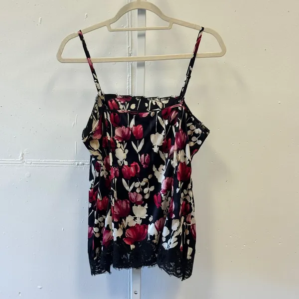 White‎ House Black Market Silk Blend Floral Lace Trim Camisole Top Black Pink Sm - Image 2