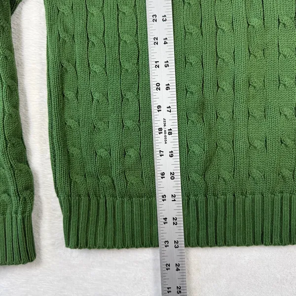 Ralph Lauren Sport Green Cable Knit‎ V-Neck Cotton Large Sweater Purple Pony - Image 4