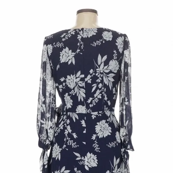 Eliza J Navy Blue Floral High Low Faux Wrap Dress 6 Cottage Fairy Wedding Guest - Image 8
