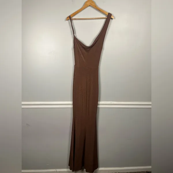 Club L London Phantasy Brown Asymetric Neckline Cowl Maxi Dress Sz US4 UK8 - Image 8