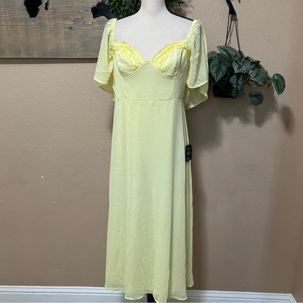 Valla Light Yellow Flutter Sleeve Midi Dress - Image 3