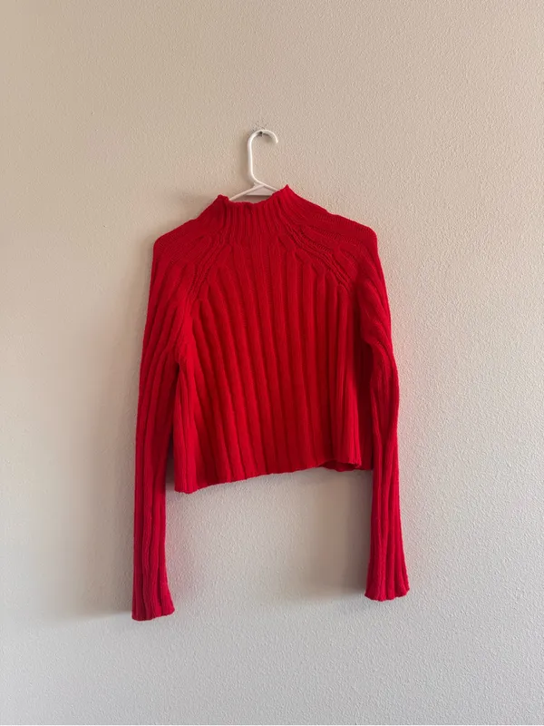 NWT American Eagle Outfitters Red Ribbed Mockneck Sweater - Image 3