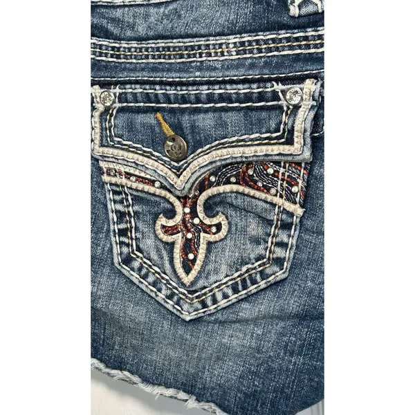 Rock Revival Bambi Low Rise Denim Shorts Size 29 Embellished Fleur‎ de Lis Y2K - Image 5