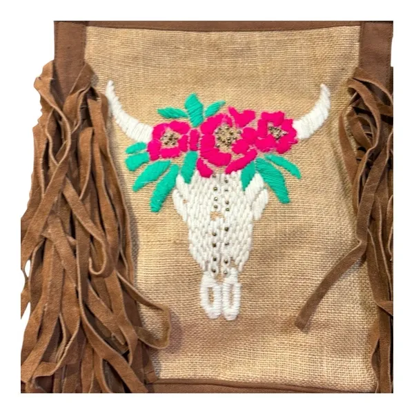 Tote Bag Womens Large Multi-Color Serape Western Boho Longhorn Fringe‎ Hippie - Image 4