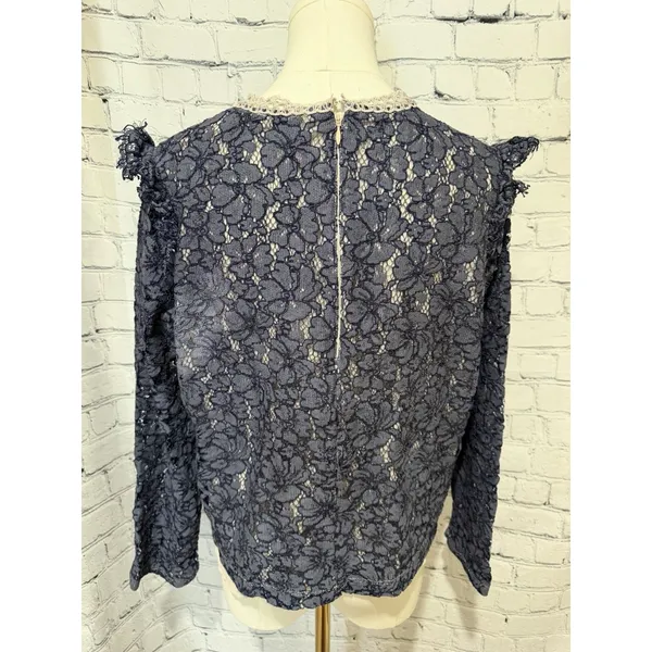 Express Floral Blue lace Long Sleeve blouse shirt top Size Large - Image 4