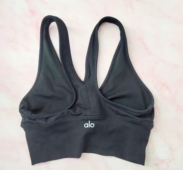 ALO Wild Thing Black Ruched V-Neck Sports Bra Women’s XS - Image 2