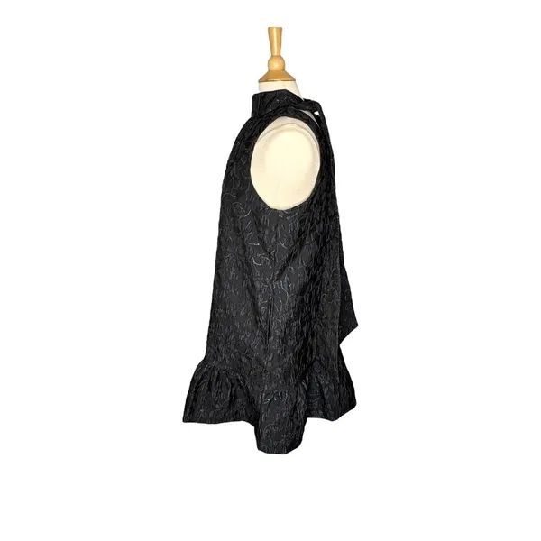 Scoop Mini Dress Women Large Black Blue Metallic‎ Floral Jacquard Mock Neck Tie - Image 12