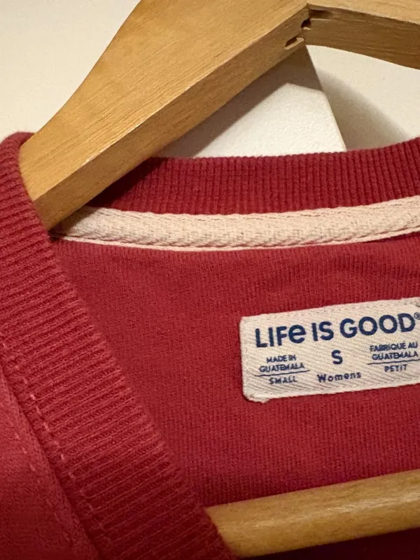 Life is Good Sweatshirt Womens Small Red 100% Cotton Long Sleeve Crew Neck Basic - Image 2