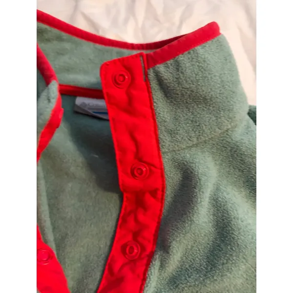 Columbia Fleece Pullover Gorpcore Green Grey‎ Red Snap Front Pocket Medium - Image 5