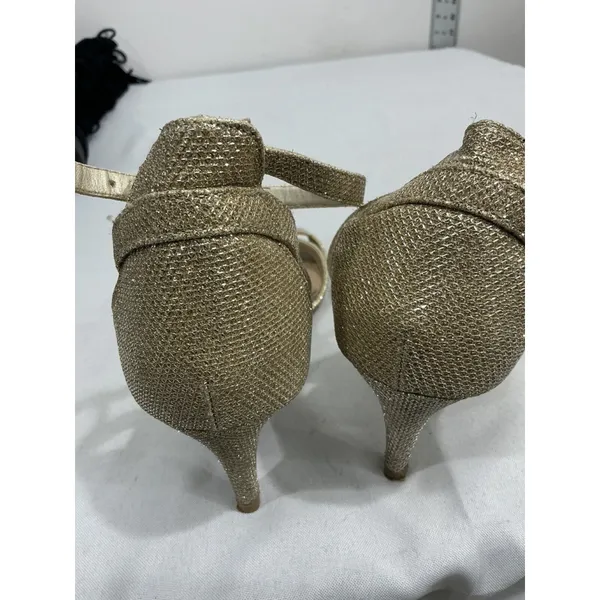 Womans Kelly & Katie Valdena 8.5 Gold Sparkly Open Toe Ankle Buckle Heel Sandal - Image 5