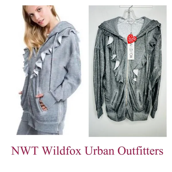 Wildfox Urban Outfitters Minka gray burnout full zip new oversized Sweatshirt - Image 2