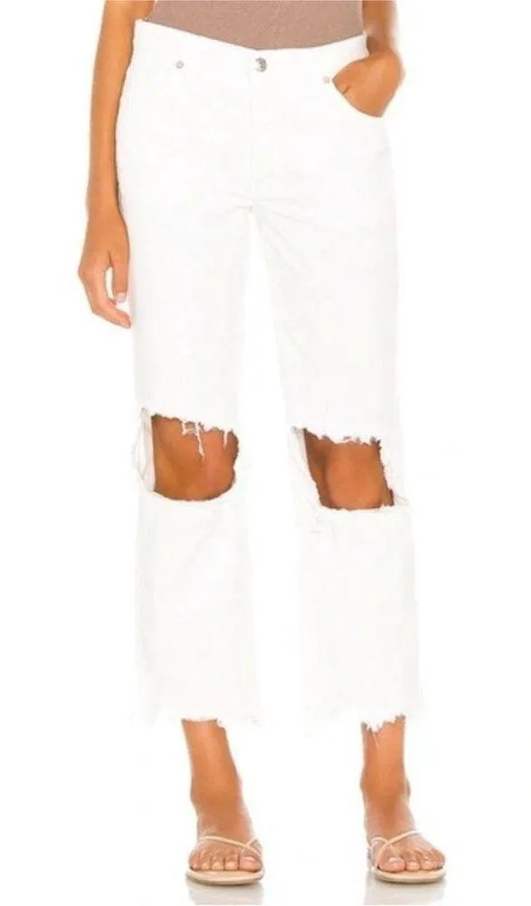 Free People | We The Free Maggie Mid Rise Distressed Straight Jeans White 28 - Image 3