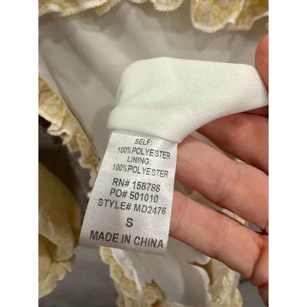 Ryan Bunches Womens Dress S Yellow Floral Open Back Ruffle Tiered MD2476 - Image 7