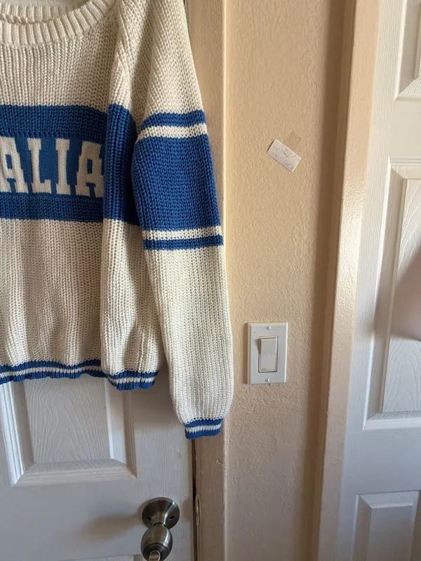 Aeropostale Italia Graphic Knit Sweater White Blue - Image 5