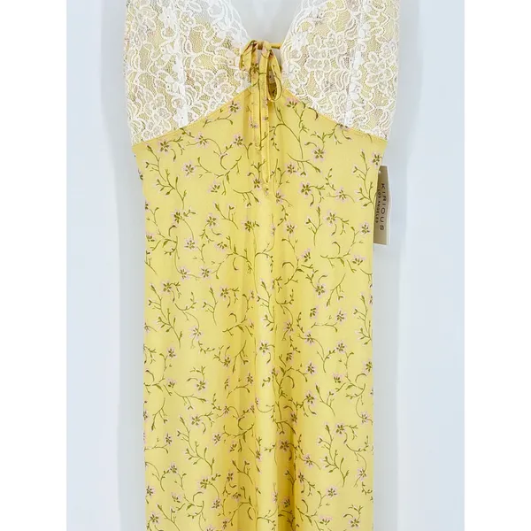 Kirious Los Angeles Yellow Floral Lace Trim Slip Dress Size‎ Large Side Slit NWT - Image 10