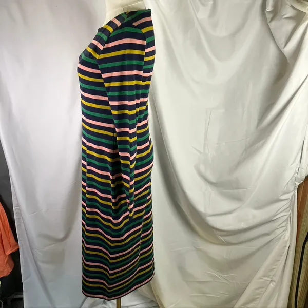 J. Crew Striped Knit‎ Midi Dress Long Sleeve Pink Green Yellow Navy Size 2 New - Image 10