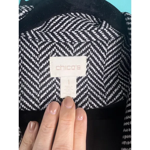 Women's Chico's Black White Herringbone Blazer Jacket Size 8 Chicos 1 - Image 6
