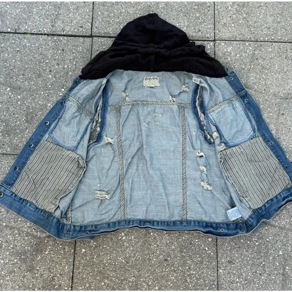 Others Follow Women Hooded Denim Vest Distressed Blue Jean Jacket Sleeveless XL - Image 7
