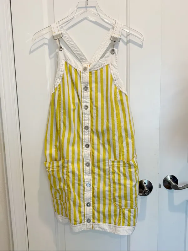 ANTHROPOLOGIE MAEVE Sleeveless Denim Shift Mini Dress Yellow Stripe Medium - Image 5