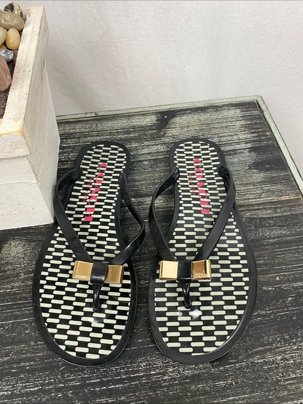 Coach Black & Gold Flip Flop Thong Shoes 6 - Image 3
