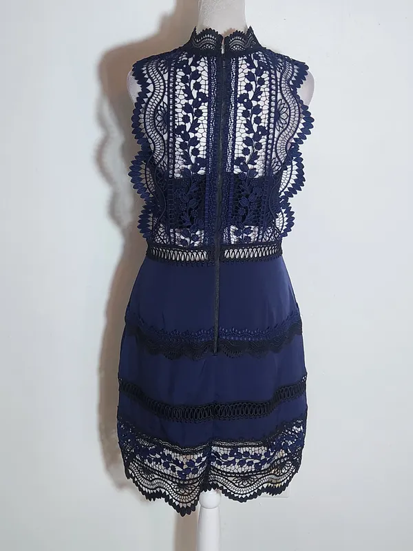 Self-Portrait Navy and Black Lace Cutout Cocktail Mini Dress Size 8 - Image 4