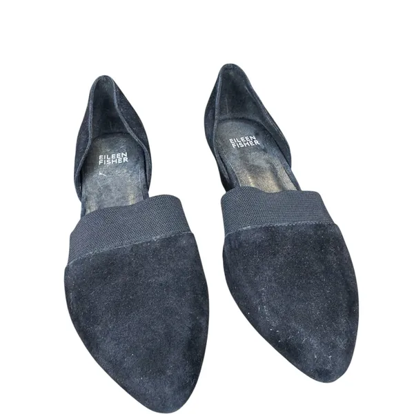 Eileen Fisher Black Suede Flats Pointed Toe Elastic Band Slip On Comfort Shoes‎ - Image 2