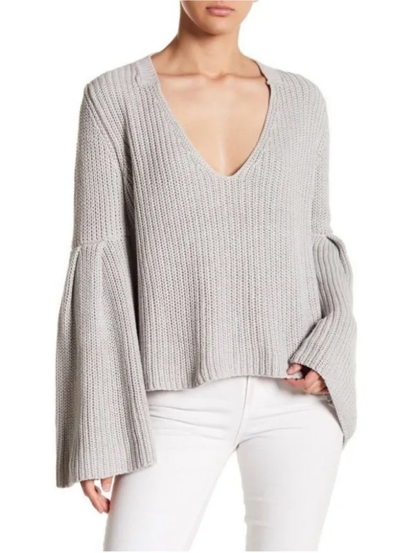 Free People Damsel Bell Sleeve Chunky Knit Sweater Gray XS Boho - Image 5