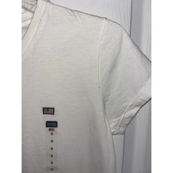 Flawed Y2K Deadstock Ralph Lauren Jeans Co White T-Shirt Flag Logo S - Image 5