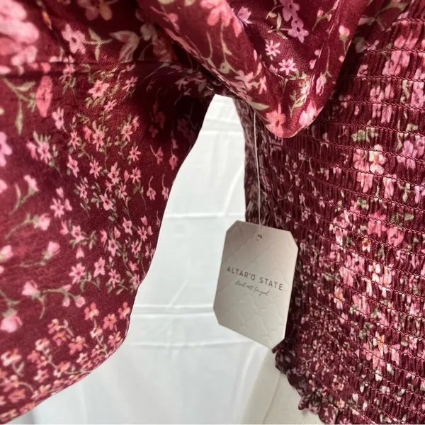 Altar’d State Vaella Smocked Floral Top in Burgundy Long Sleeve‎ Cropped medium - Image 8