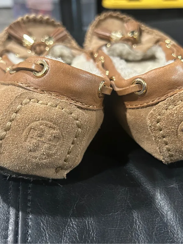 Womens Cozy Tassel Moccasin Slippers in Tan - Image 4