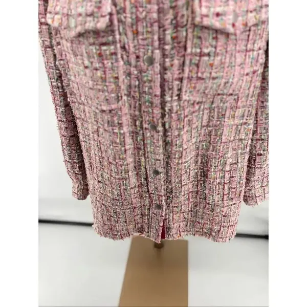 Avec Les Filles Pink Tweed Jacket Long Sleeve Button Front Womens Size L - Image 6