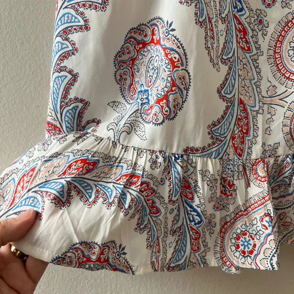 Abercrombie‎ & Fitch Sz XS White Red Paisley Strap Peplum Tank Top - Image 5