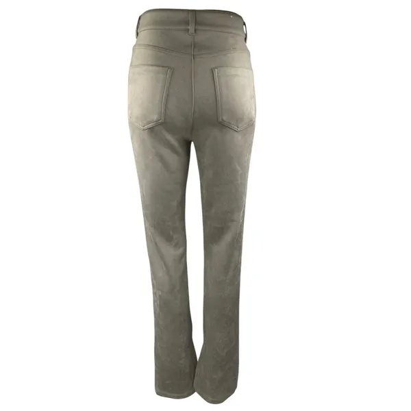 Zara Cream Beige Faux Suede Split Hem High Waist Flared Bootcut Trousers Pants 0 - Image 3