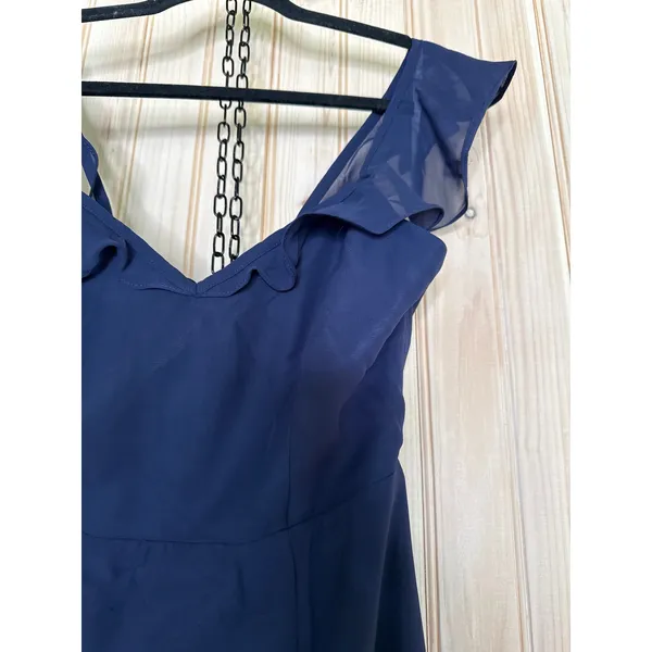 NWT Lulus Lulus Sweetest Entrance Navy Blue Ruffled Tie-Back Maxi Dress Gala L - Image 6