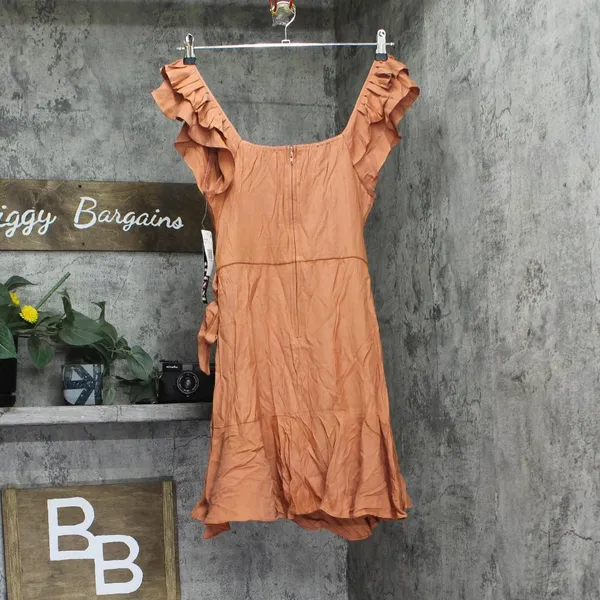 Trixxi Juniors Ruffle-Sleeve Faux-Wrap Dress 26ED087HWI Burnt Orange M - Image 2