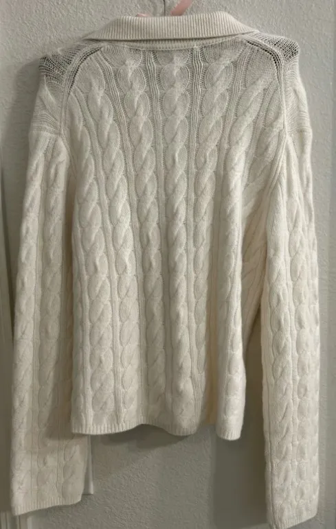 Vince Cashmere & Wool Blend Ivory/Cream V-Neck Collared Sweater-Brand New $425 - Image 3