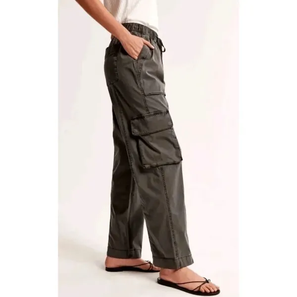 Abercrombie & Fitch Gray Charcoal Baggy Cargo Pull‎ On Pants Small Long Length - Image 12