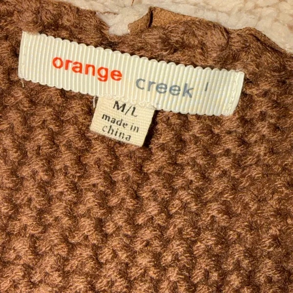 Orange Creek Sherpa Cardigan Coat M/L Brown Faux Suede Knit Boho Western Jacket - Image 3