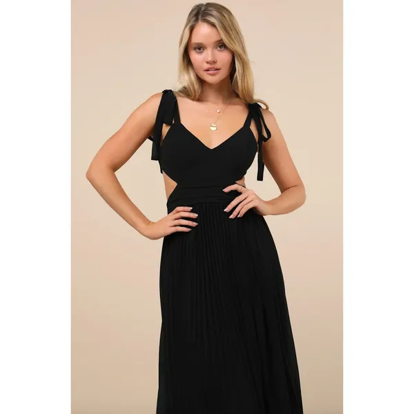 Lulus Celebratory Allure Black Pleated Backless Maxi Dress Formal Small NWT - Image 3