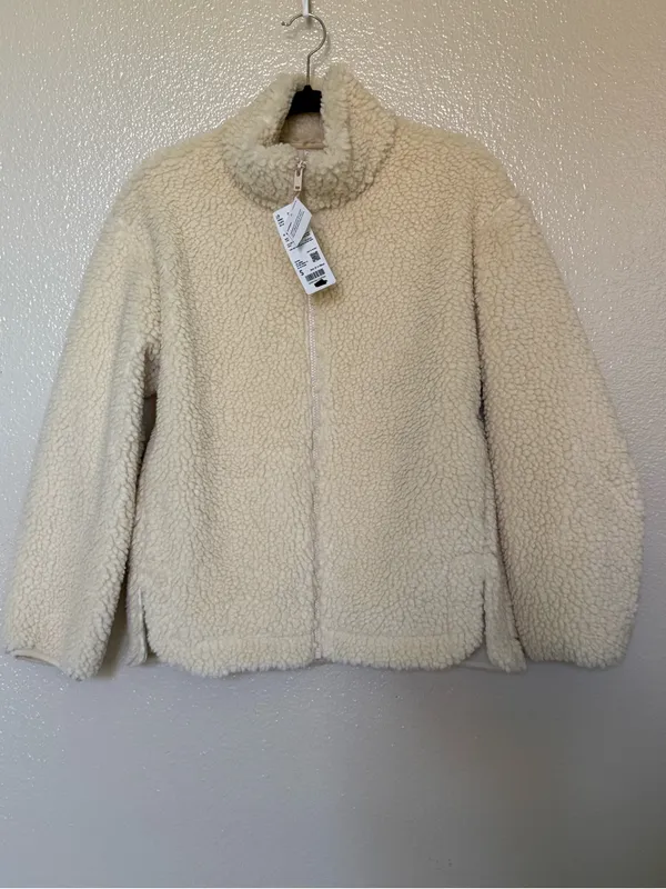 UNIQLO Sherpa Fleece Teddy Zip Up Jacket Natural Cream S NWT - Image 2