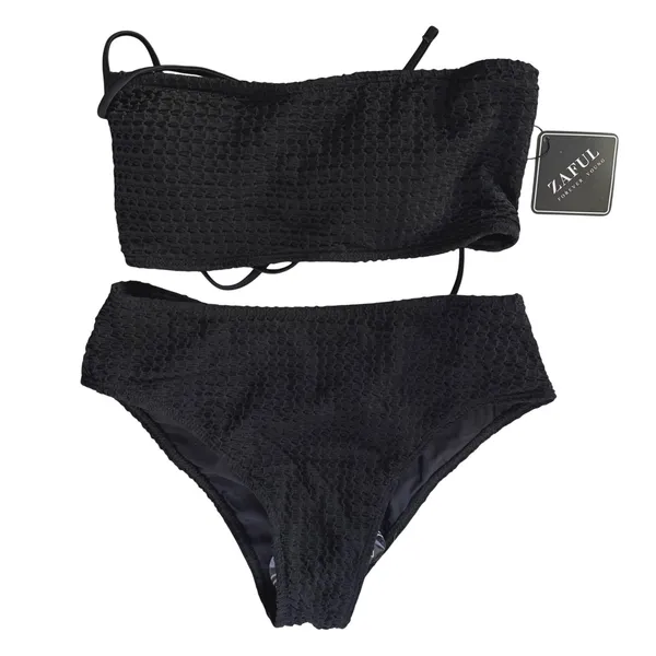 NWT ZAFUL Black Bandeau‎ Bikini Set High Cut High Rise Strapless Small - Image 5