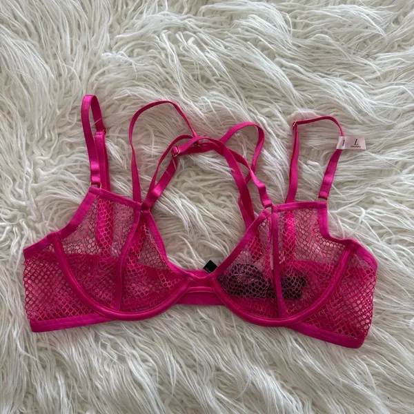 Victoria's Secret Very Sexy Fishnet Open-Cup Low-Cut Demi Bra Pink Size Large - Image 3