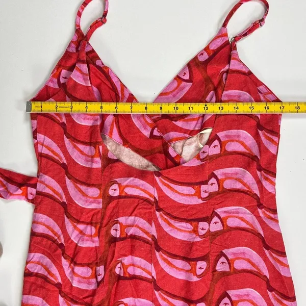 NWT Farm Rio Linen blend Copabanana Wrap Mini Dress Red Pink Size M - Image 16