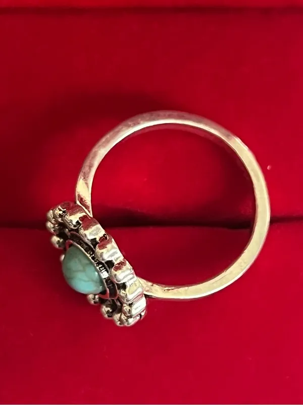 Vintage/Boho Design Faux Turquoise Stainless Steel Silver Ring Size 8 NWT - Image 3