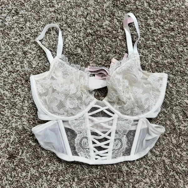 Victoria's Secret White Lace CORSET Lingerie Top Size M DD - Image 3