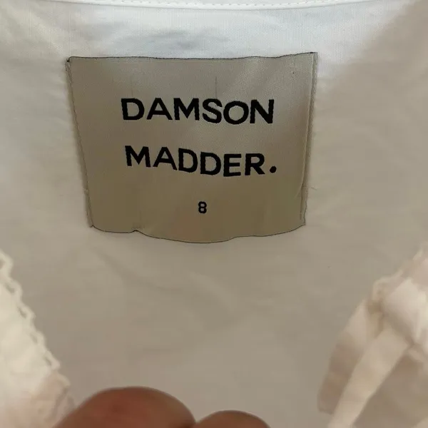 Damson Madder 100% Cotton White Pink Embroidered Floral Top Size UK 8 US 4 Small - Image 4