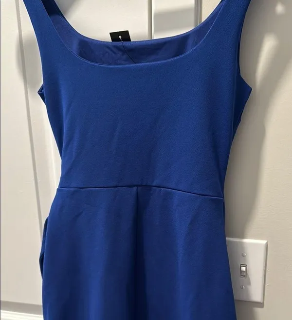 Blue Ribbed Tie Front Sheath Dress for Cocktail - Image 5