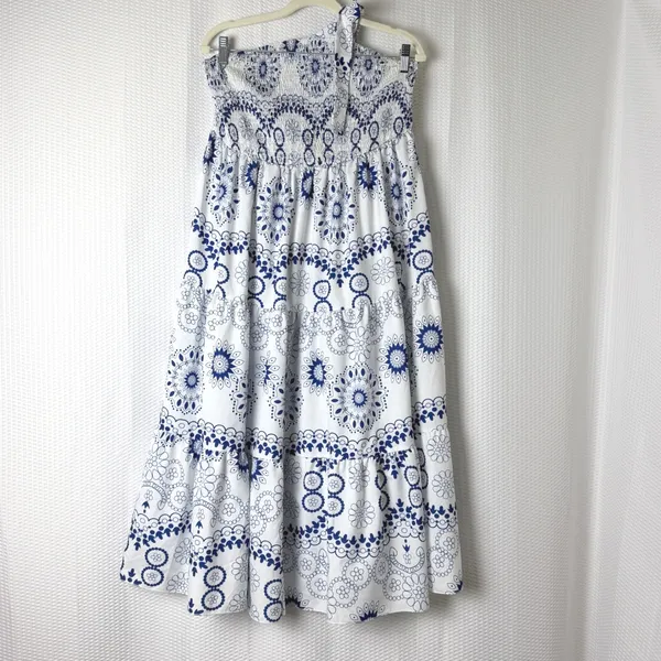 Hapsha Curve Maxi Dress Women 2XL Blue One Shoulder Smocked Tiered Boho Beachy - Image 4